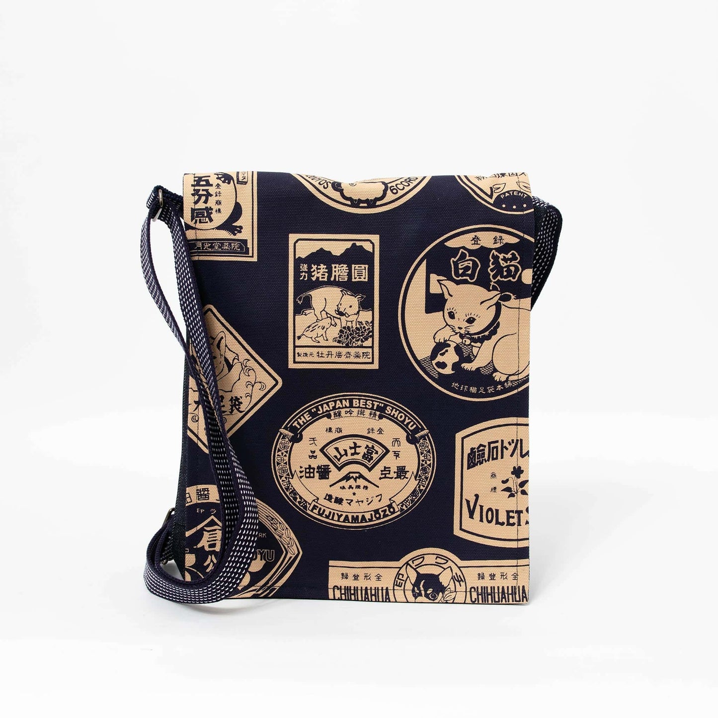Kurashiki Denim Indigo Shoulder Bag - Japanese Retro Signs