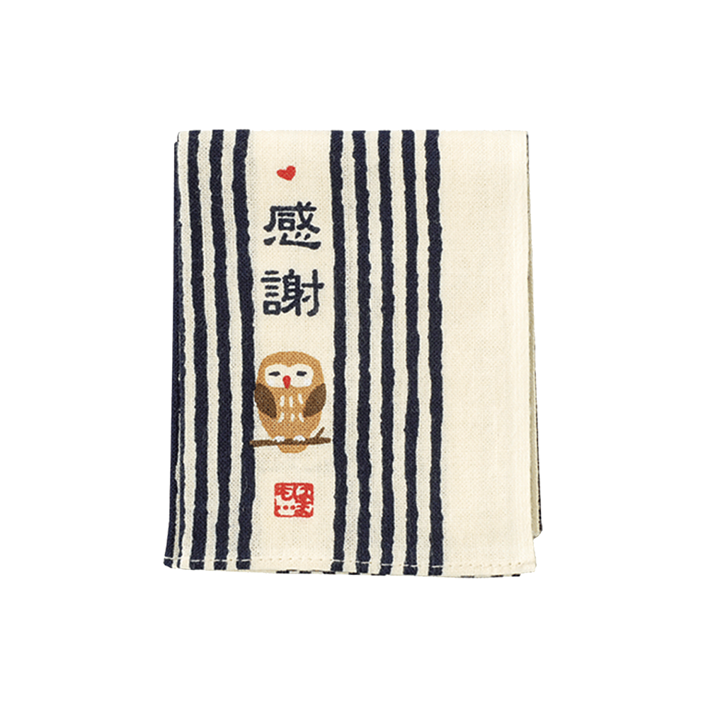 Hamamonyo Hitokoto Tenugui Handkerchief - Gratitude Owl