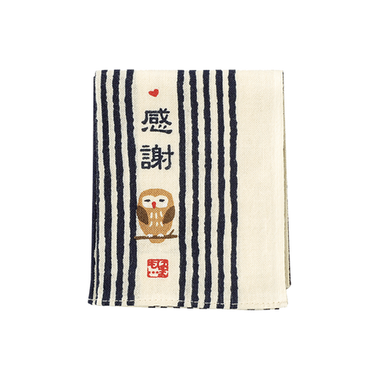 Hamamonyo Hitokoto Tenugui Handkerchief - Gratitude Owl