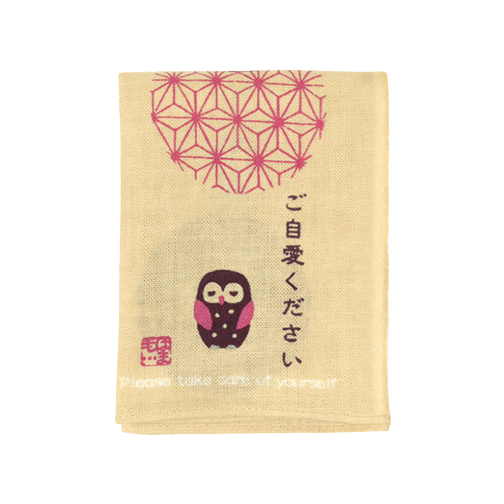 Hamamonyo Hitokoto Tenugui Handkerchief - Take care (Owl)