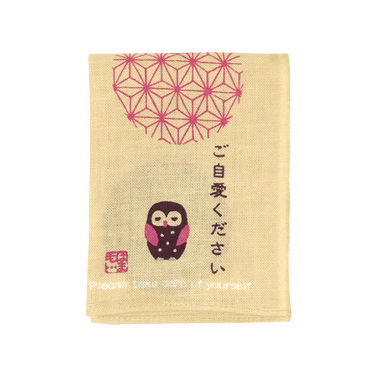 Hamamonyo Hitokoto Tenugui Handkerchief - Take care (Owl)