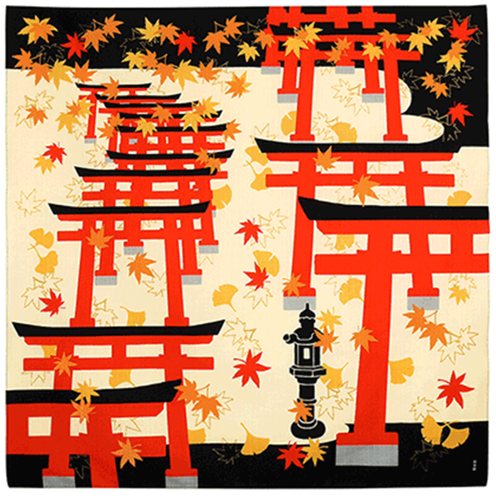 Hamamonyo Large Furoshiki - Torii & Autumn Leaves