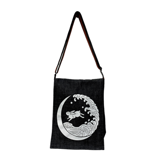 Kurashiki Denim Shoulder Bag - Moon Rabbit and Waves