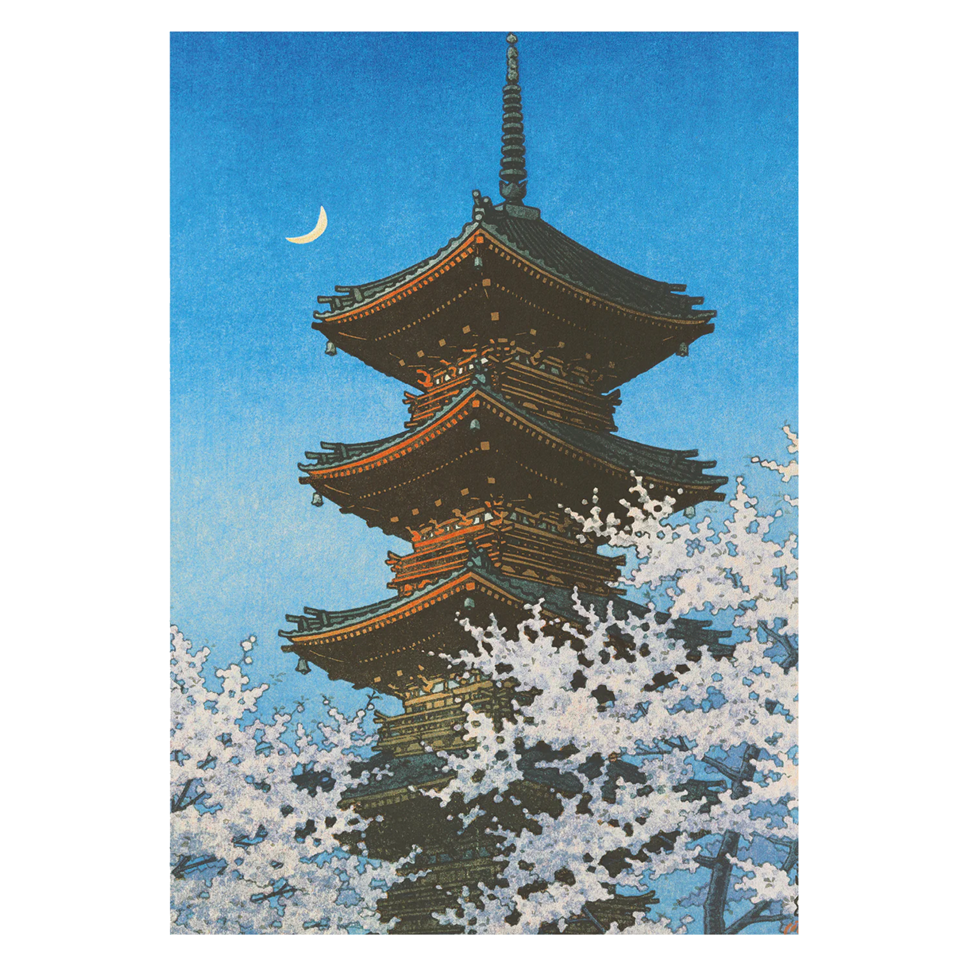Japanese Art Print - Evening Glow on Pagoda