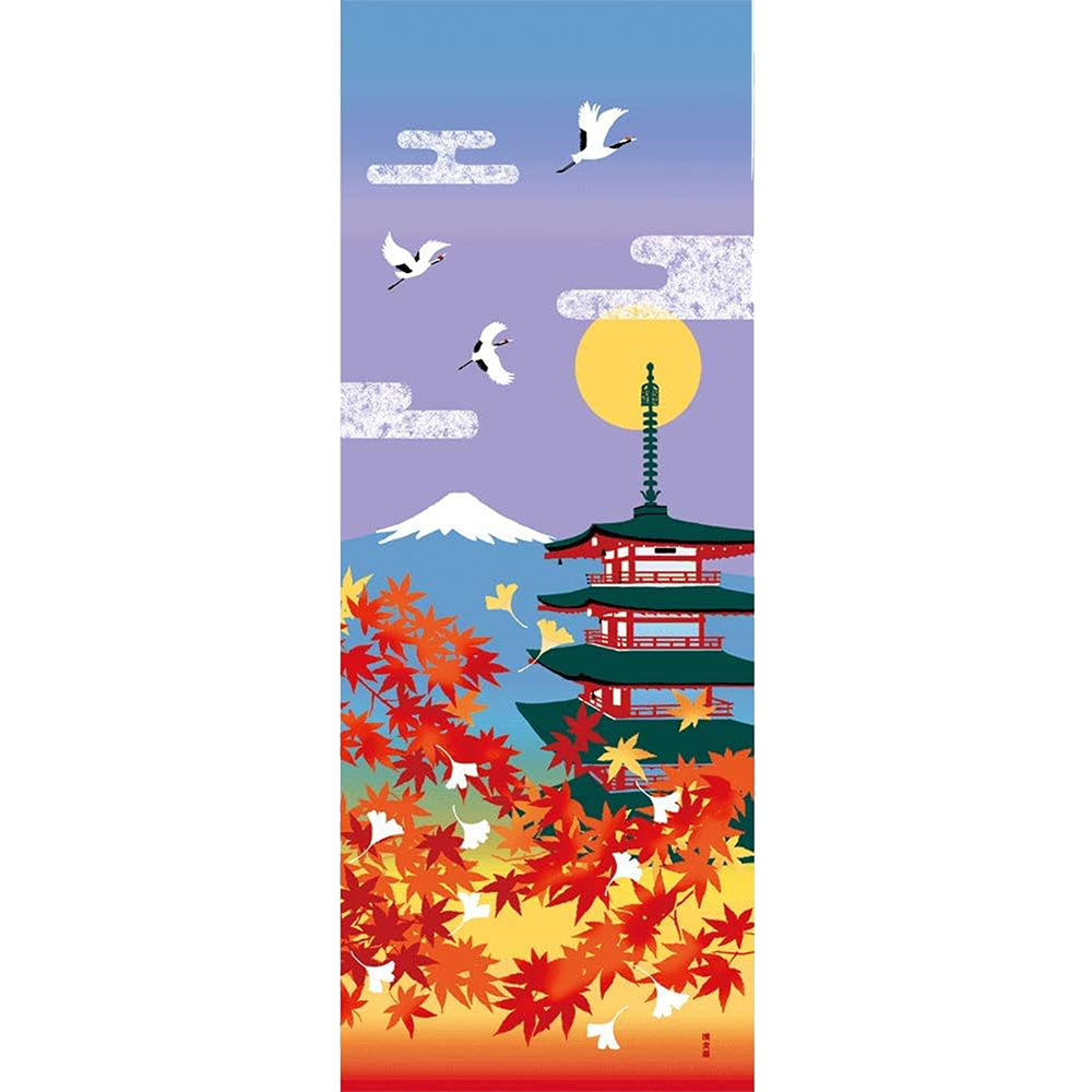 Picture Tenugui -  Autumn Leaves & Pagoda