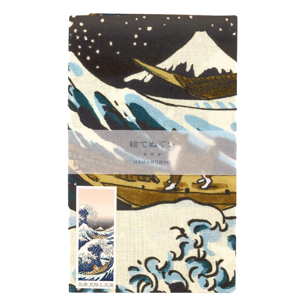 Picture Tenugui - Hokusai; Mameshiba & Great Wave