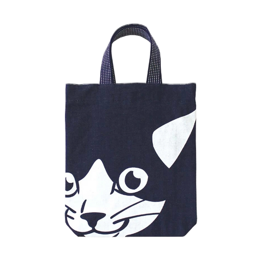 Kurashiki Denim Tote Bag with Large Print - Cat