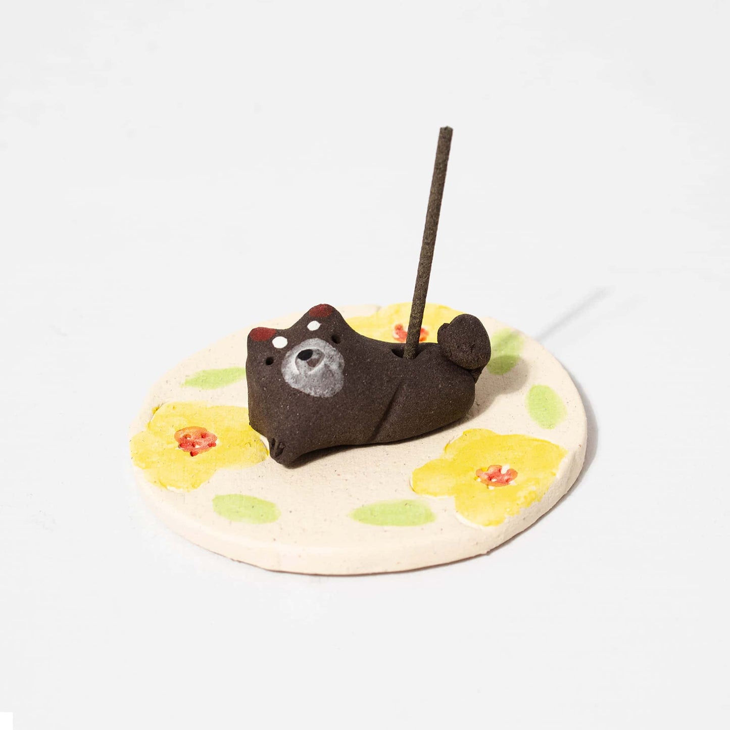 Incense Holder Set - Black Shiba Dog with Flower Plate