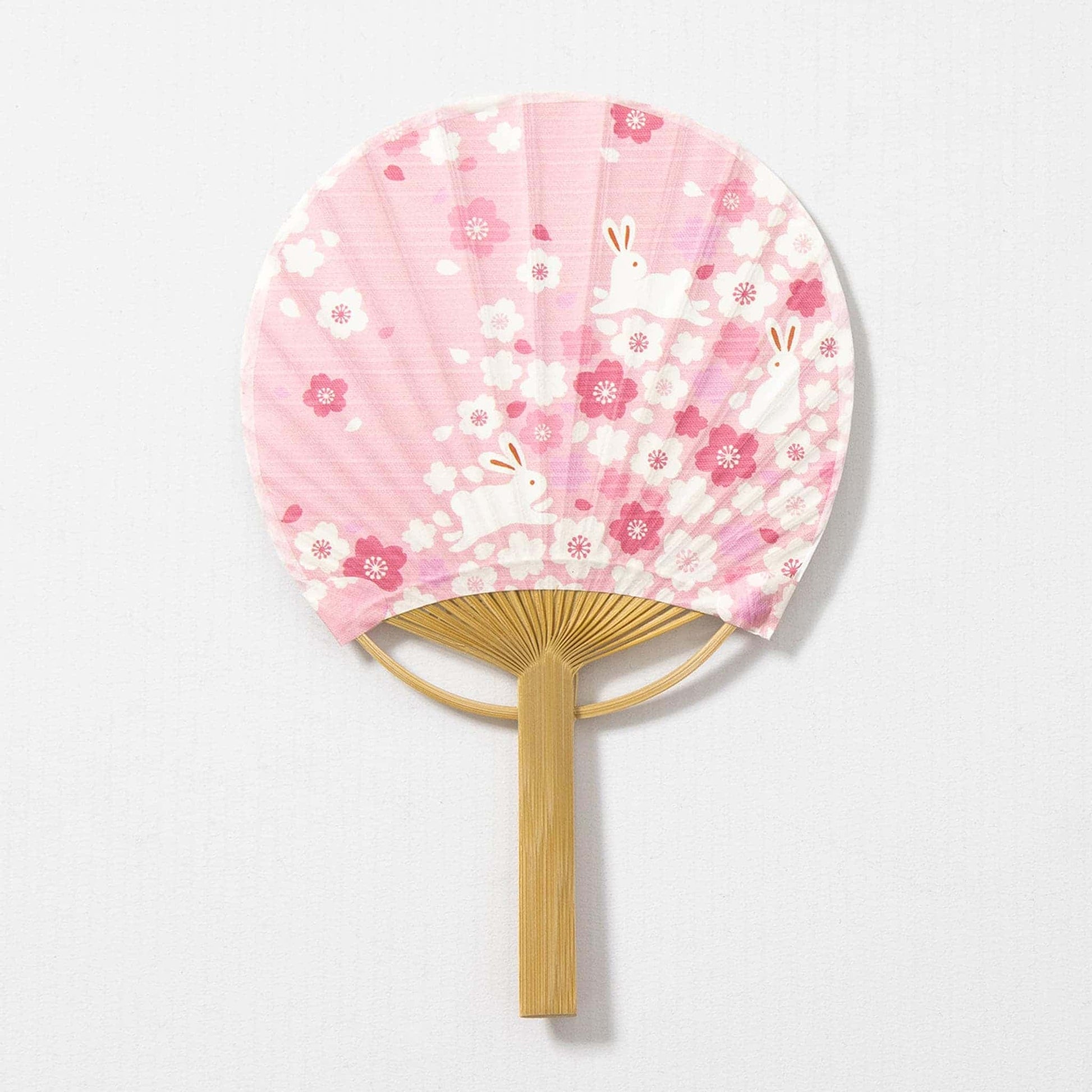 Japanese Mini Uchiwa Fan with Envelope - Rabbits with Cherry Blossoms