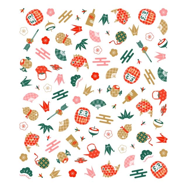 Printed Dishcloth Tea Towel - Japanese Lucky Charms