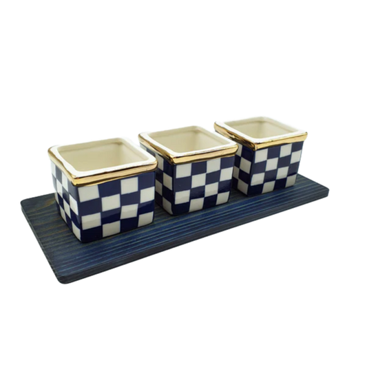 3 Japanese Ceramics + Indigo Dye Coaster Set