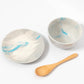 Set of "Ohajiki" Bowl and Plate with Spoon - Sky Blue