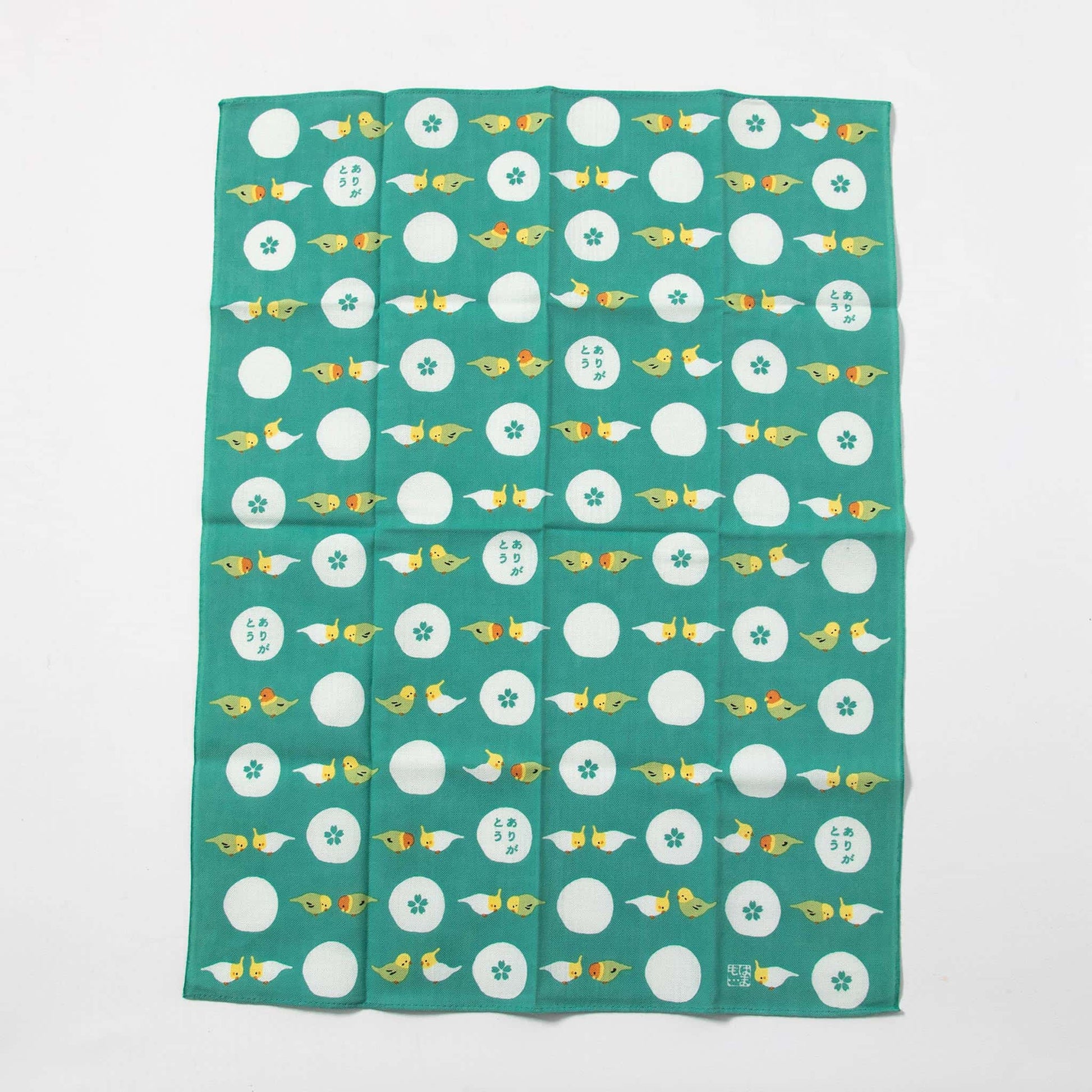 Tenugui Handkerchief - Parrot's "Thank You" (Emerald Green)