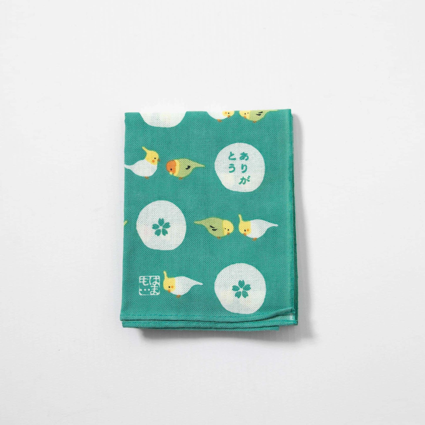 Tenugui Handkerchief - Parrot's "Thank You" (Emerald Green)