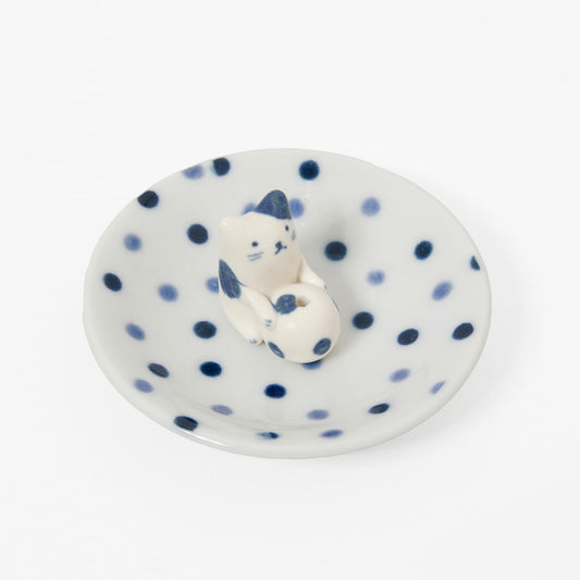 Incense Holder Set - Indigo Cat Dots