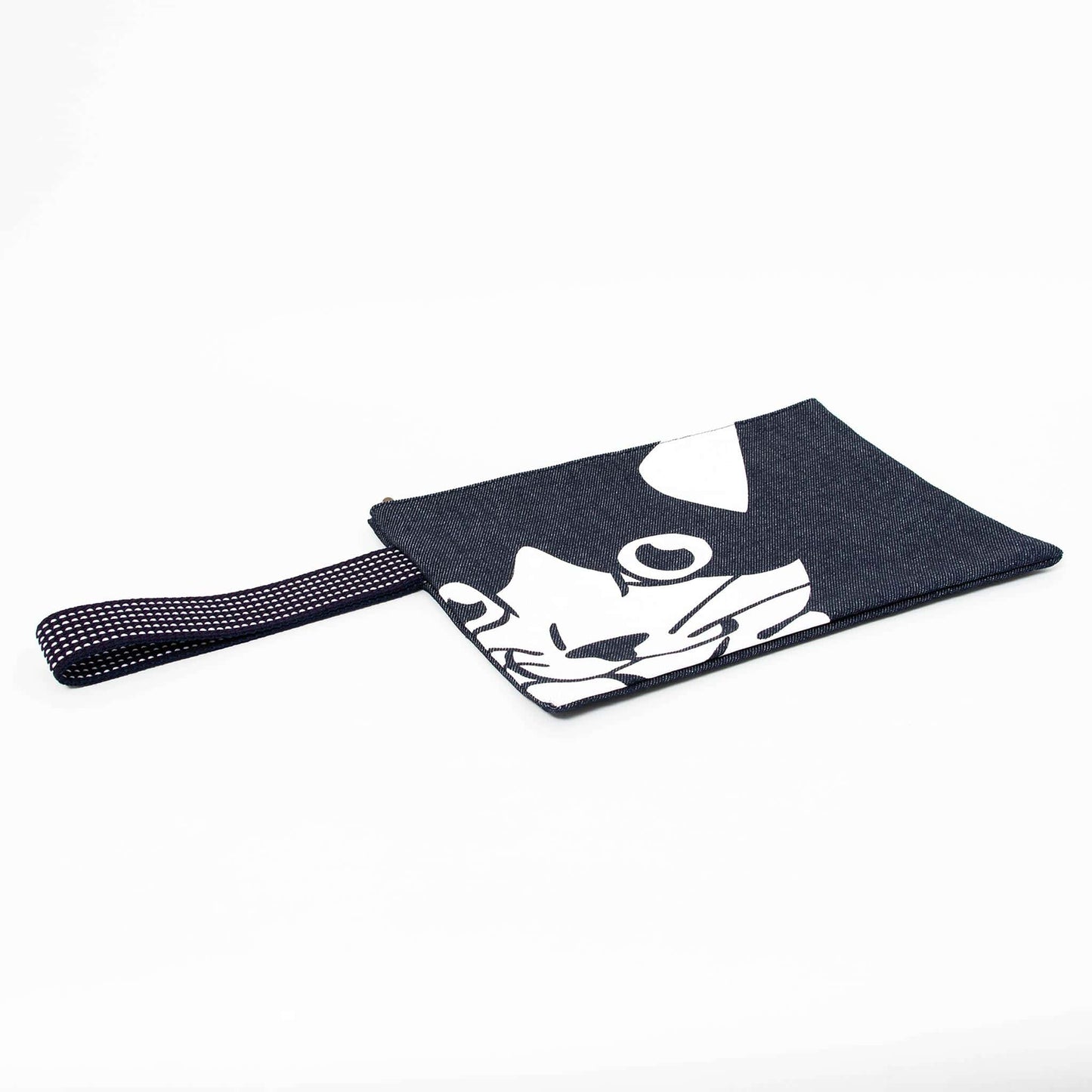 Kurashiki Denim Pouch with Large Print - Cat