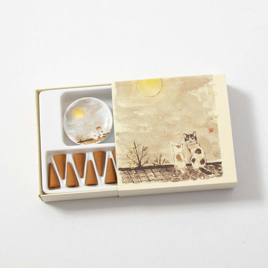 Incense Cones with Plate - Relax Cat Late Autumn