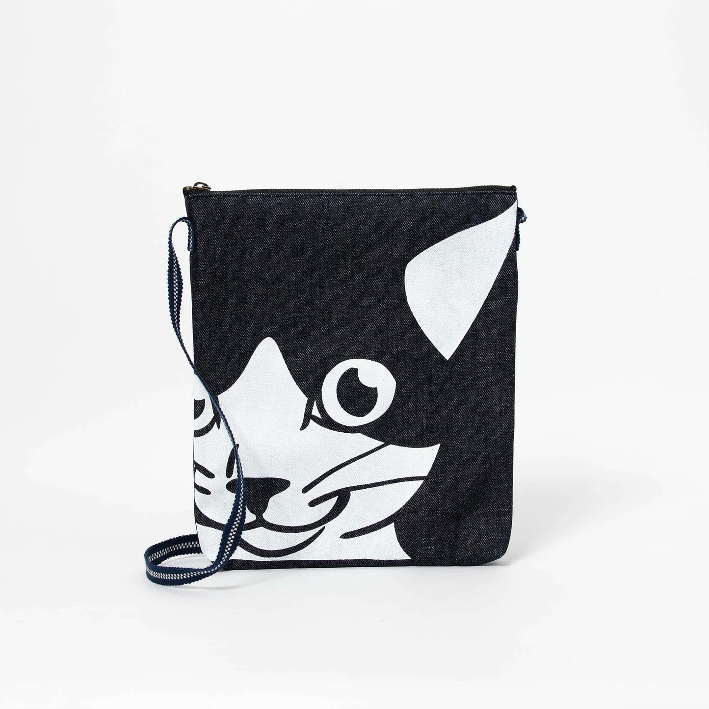 Kurashiki Denim Tote Bag with Large Print - Sleepy Cat