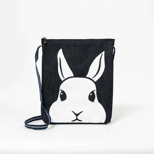 Kurashiki Denim Tote Bag with Large Print - Rabbit