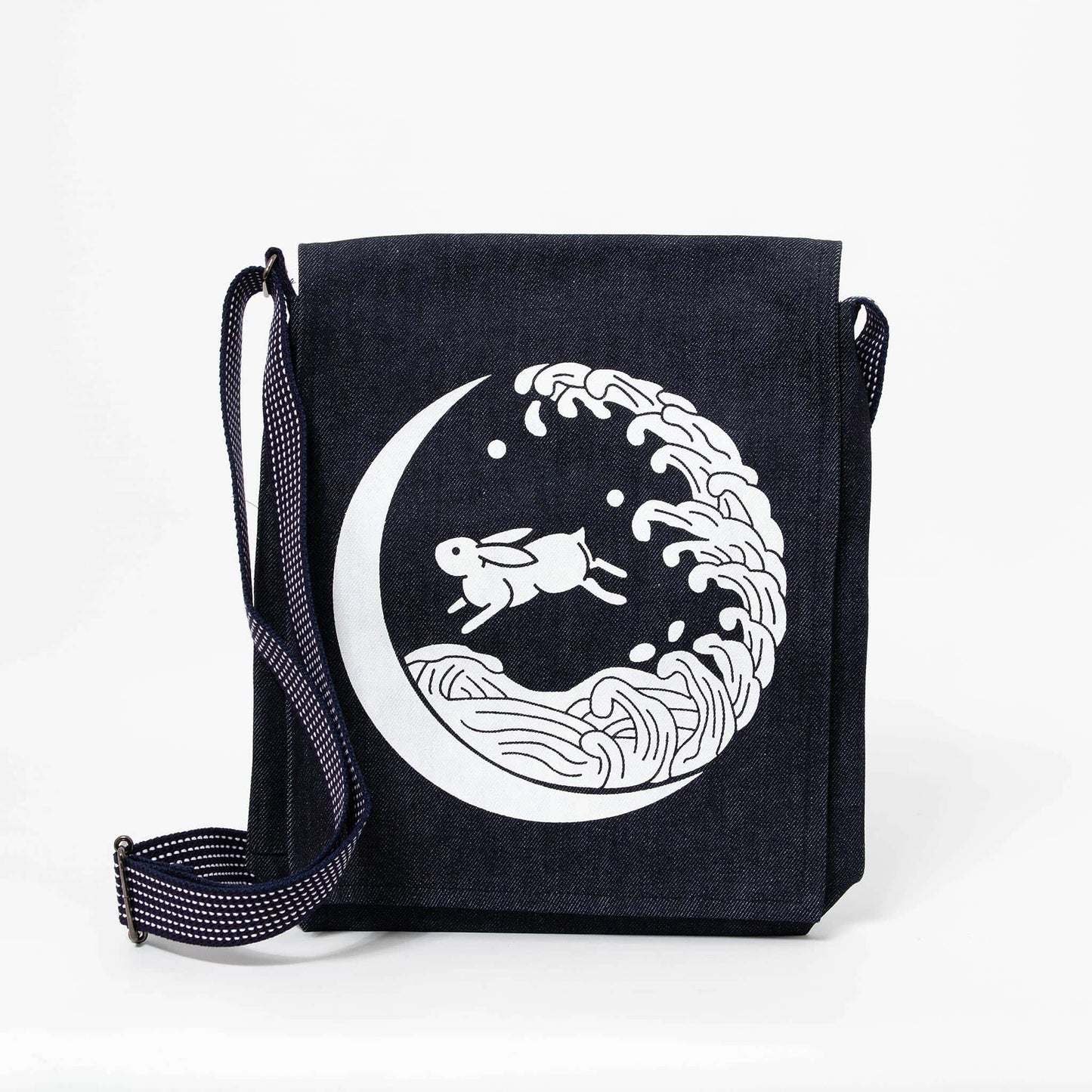 Kurashiki Denim Indigo Shoulder Bag - Moon Rabbit and Waves