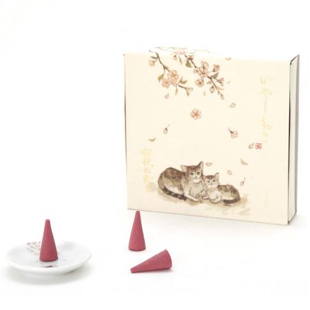 Incense Cones with Dish - Relax Cat Cherry Blossom