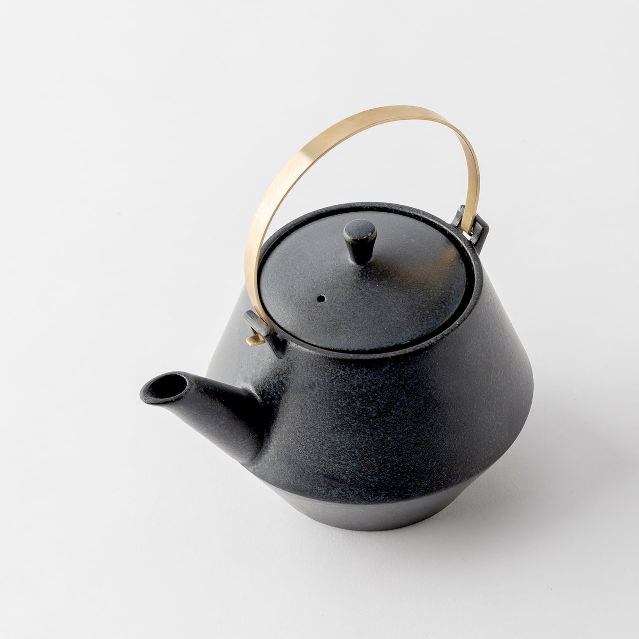 Earthenware Teapot Frustum with Brass Handle - Black