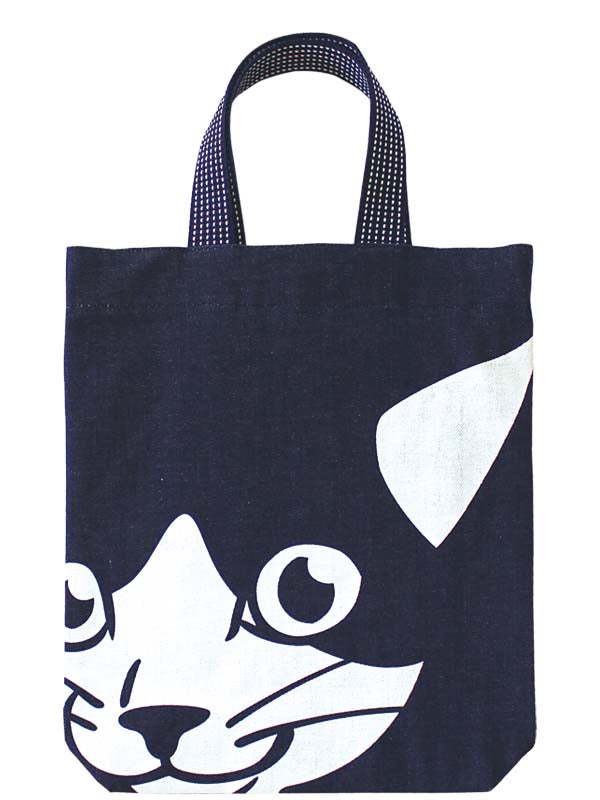 Kurashiki Denim Tote Bag with Large Print - Cat